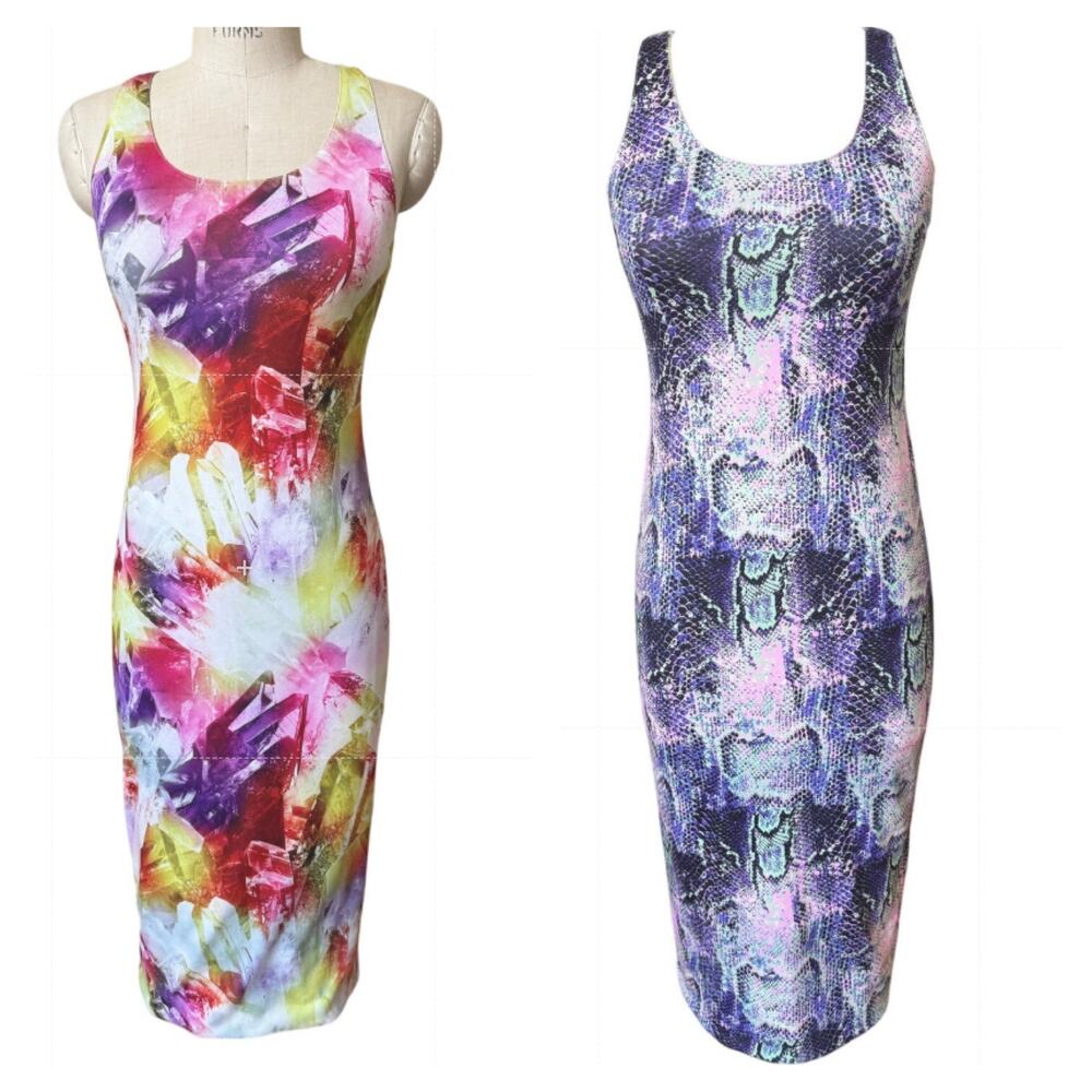 Le Superbe Reversible One & Done Snake & Crystal Midi Tank Dress Size Small